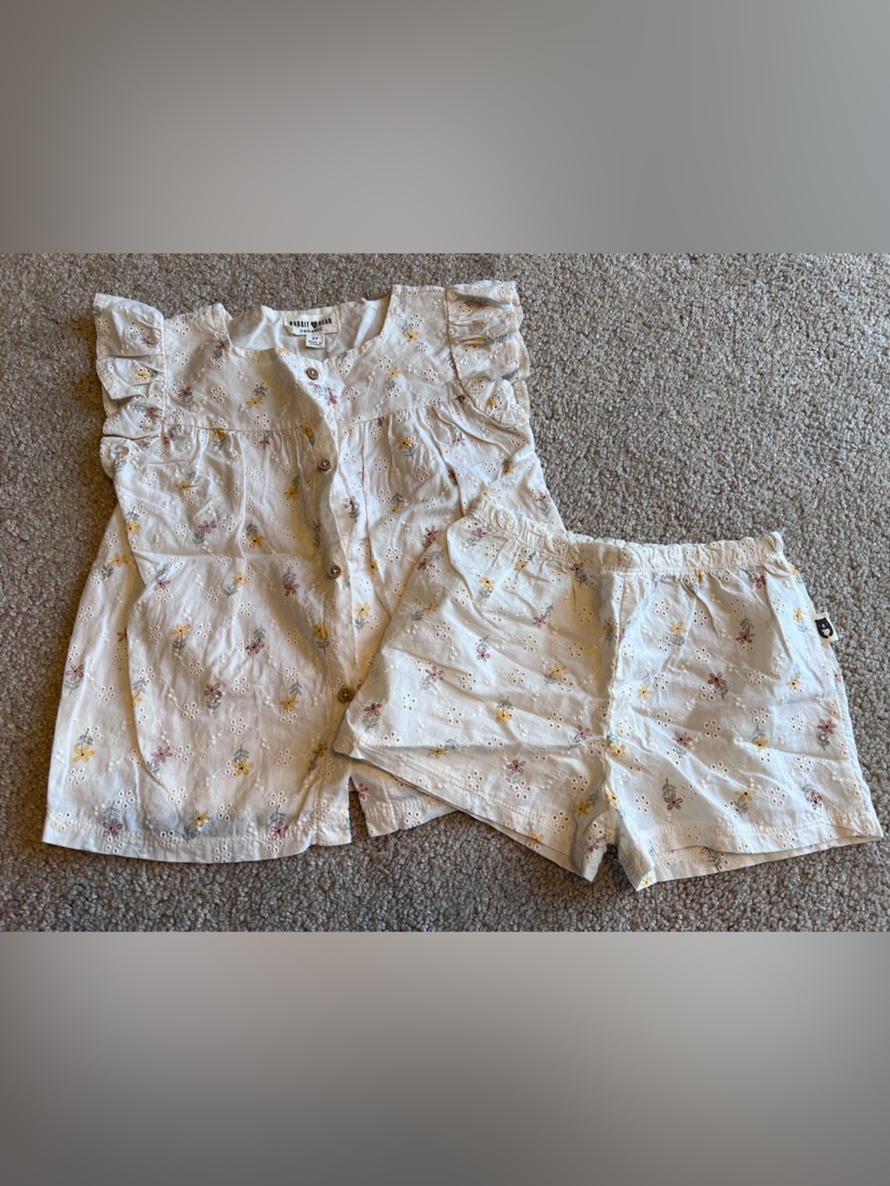 Rabbit Bear Girls' White Floral Eyelet Blouse & Shorts Set - Size 3T